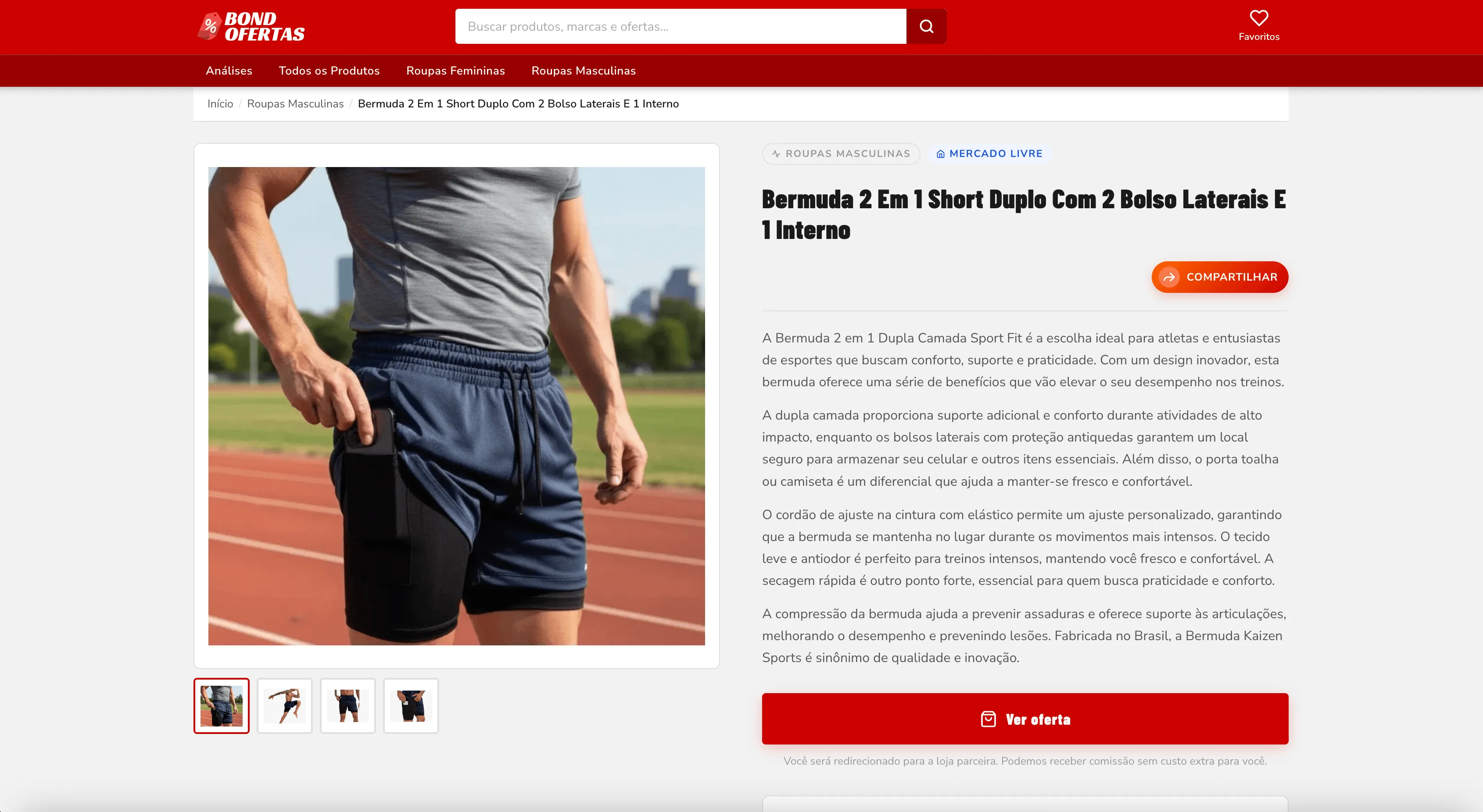 Bond Ofertas — Men's product page with technical details