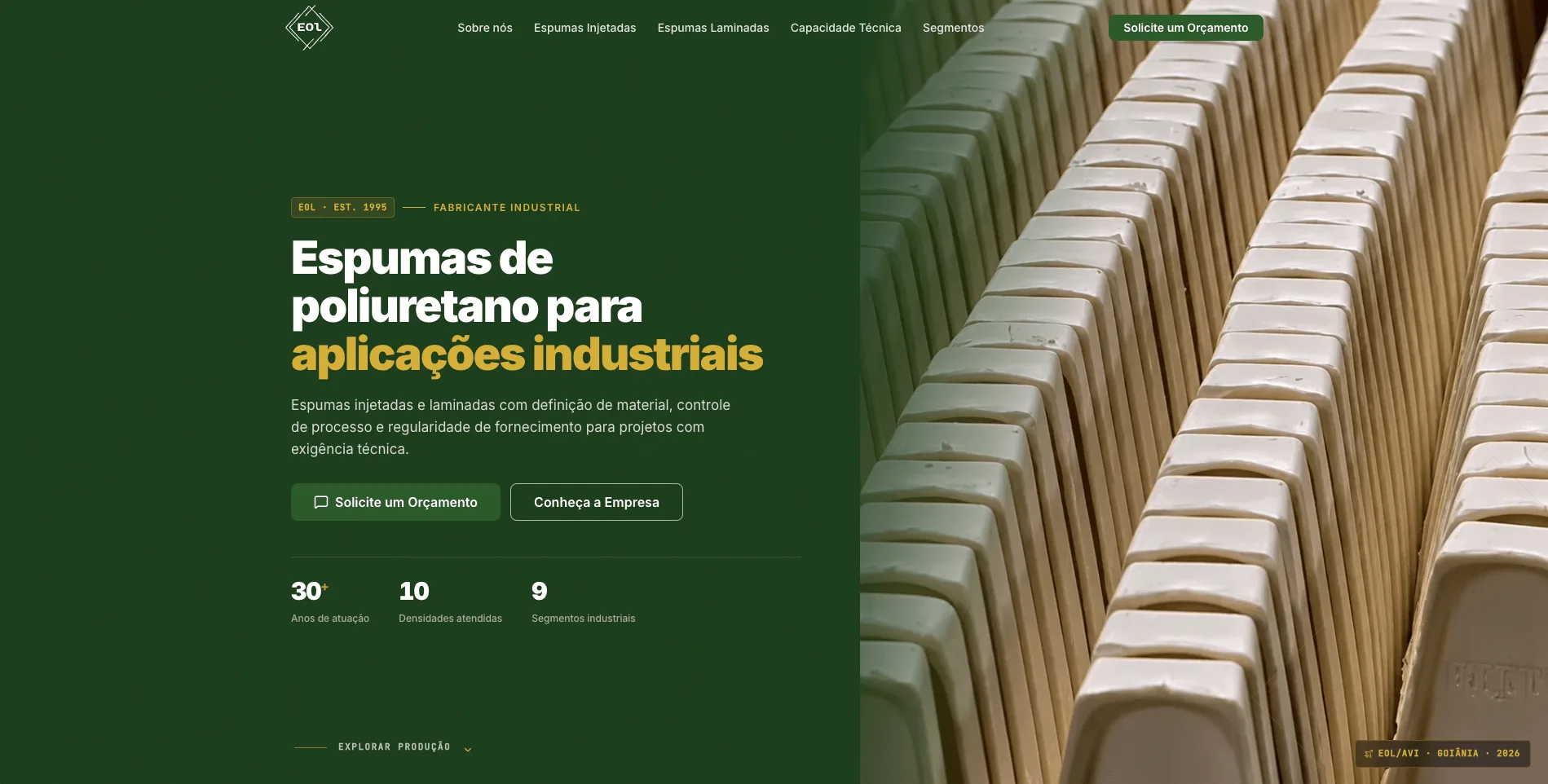 Espumas Oeste — Hero: polyurethane foams for industrial applications